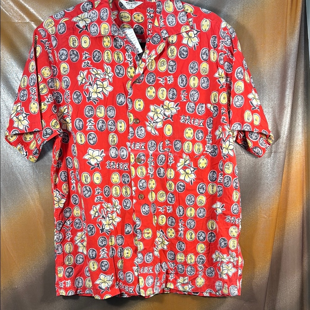 Vintage 70’s Red Floral cotton‎ Hawaiian Men's Shirt G1